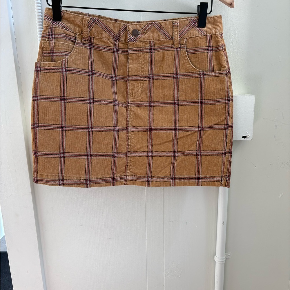 BDG Tan and Maroon Plaid Mini Skirt
